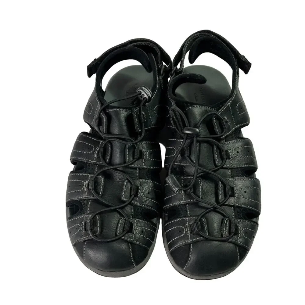 Clarks Shoes Mens 11M Brixby Cove Black Leather Casual Sandals Summer Vacation